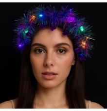 Kalp Püsküllü Gece Parıltısı 3 Modlu LED li Işıklı Taç Mor Renk