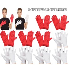 Çocuk Gösteri Eldiven Seti – 5 Çift Beyaz & 5 Çift Kırmızı