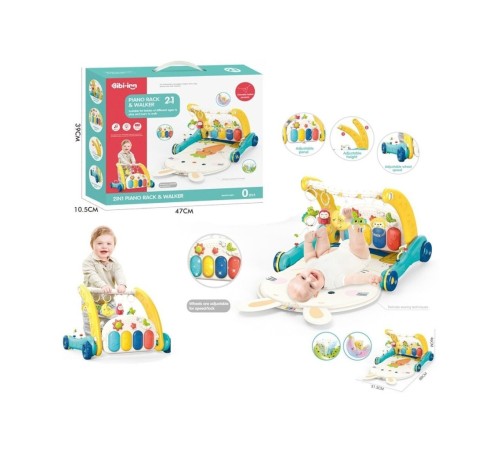 BIB6015 -Piyanolu 2 in 1 Bebek Yürüteci ve Tavşan Desenli Mavi Oyun Halısı