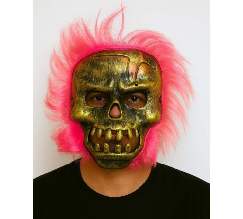 Wild Skull - Bakır Kafatası Pembe Saçlı İskelet Maske