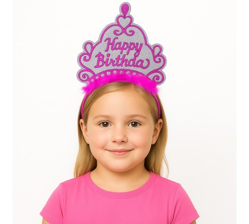 Pembe Happy Birthday Prenses Tacı – Doğum Günü Taç Aesuarı