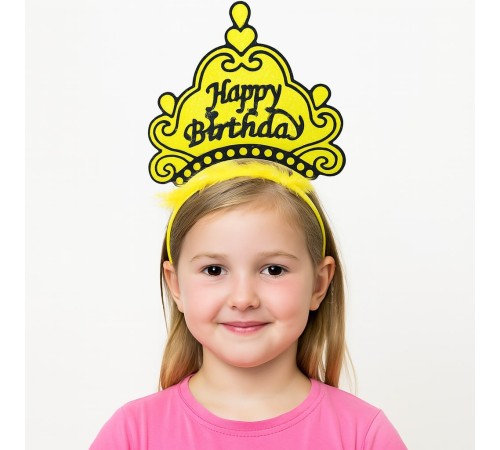 Sarı Happy Birthday Prenses Tacı – Doğum Günü Taç Aesuarı