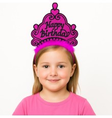 Fuşya Happy Birthday Prenses Tacı – Doğum Günü Taç Aesuarı