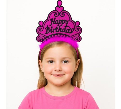 Fuşya Happy Birthday Prenses Tacı – Doğum Günü Taç Aesuarı