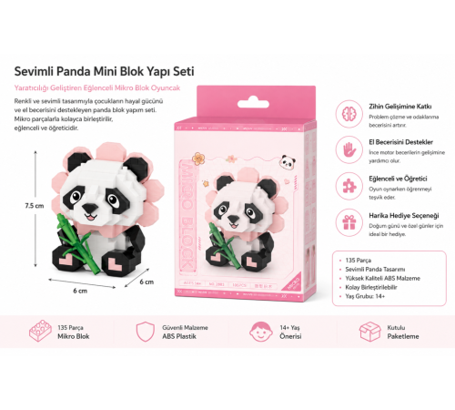 OTURAN SEVİMLİ ÇİÇEK PANDA 350 PARÇA BLOCK OYUNCAK