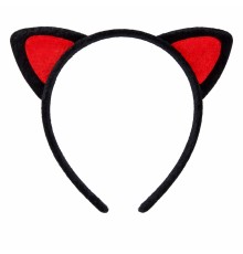 Kırmızı Kedi Kulaklı Sevimli Peluş Taç – Çocuk Parti Kamp; Kostüm Tacı