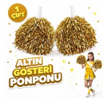 1 Çift ( 2 Adet ) Altın Renk 23 Nisan 19 Mayıs 29 Ekim Okul Gösteri Ponponları