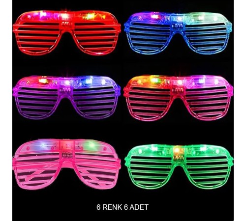 Işıklı Panjur Şeritli Led Parti Gözlüğü 6 Renk 6’lı Set