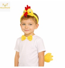 Çocuk Horoz Tavuk Kostüm Seti 3 Parça (Taç + Papyon + Kuyruk)