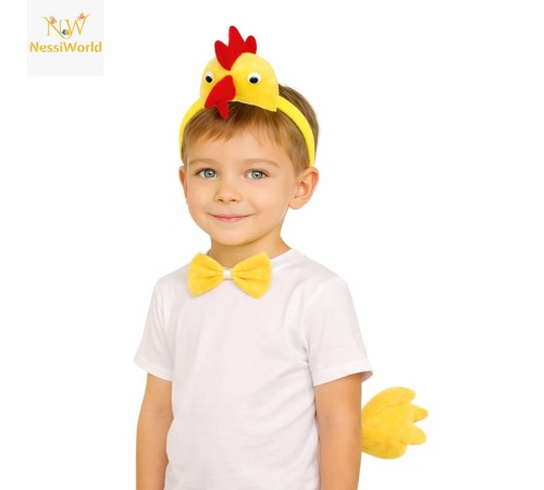 Çocuk Horoz Tavuk Kostüm Seti 3 Parça (Taç + Papyon + Kuyruk)