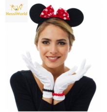 Kırmızı Fiyonklu Minnie Mouse Tacı ve Beyaz Eldiven Seti