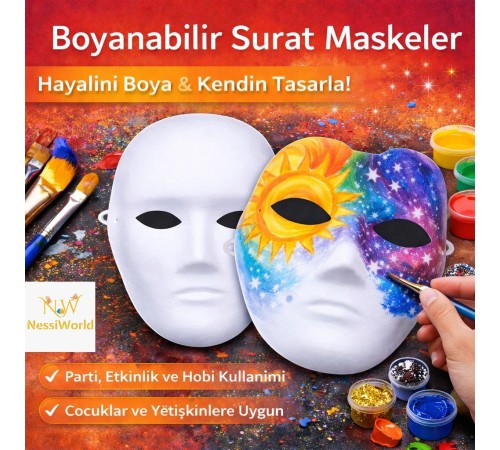 Boyanabilir Surat Model Maske – Lastikli | Kendin Tasarla
