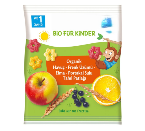Organik Havuç Frenk Üzümü Elma Portakal Sulu Tahıl Patlağı 30 Gr