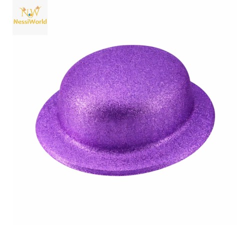 Mor Simli Melon Şapka | İnce Plastik Glitter Yetişkin Parti Şapkası