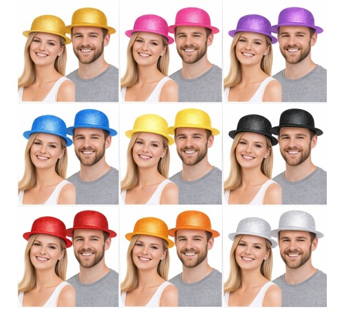 Simli Melon Şapka 9’lu Set - 9 Renk Parti ve Kostüm Şapkası