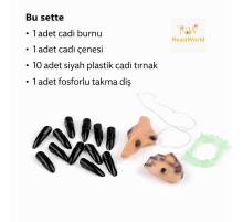 Cadı Aksesuar Seti – Burun, Çene, Fosforlu Diş ve 10 Adet Siyah Tırnak