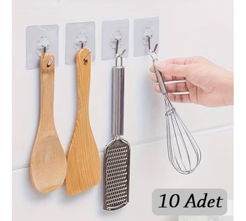 10 ADET Kendinden Yapışkanlı Şeffaf Askı