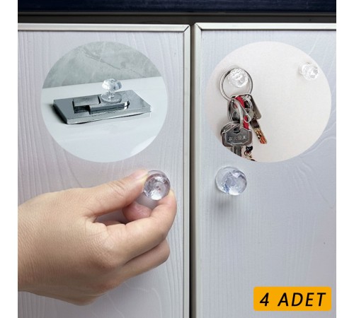 4 Adet Kristal Tasarımlı Çok Amaçlı Yapışkanlı Tutacak Buton