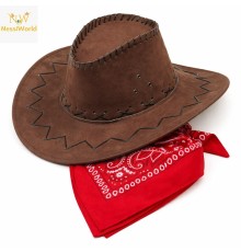 Çocuk Kovboy Şapka Kahverengi & Kırmızı Bandana Seti