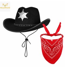 Çocuk Kovboy Şapka Rozetli Siyah & Kırmızı Bandana Seti