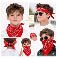 Kırmızı Kovboy Fuları Çocuk Bandana Western Desenli Boyun Fuları