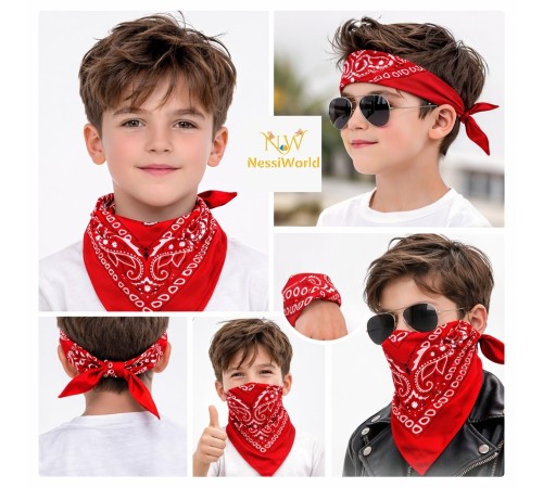 Kırmızı Kovboy Fuları Çocuk Bandana Western Desenli Boyun Fuları