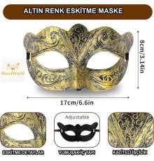 Altın Renk Eskitme Maskeli Balo Maskesi – Venedik Tarzı Parti Maskesi