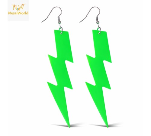 80’ler 90'lar Retro Neon Yeşil Şimşek Küpe 10 cm