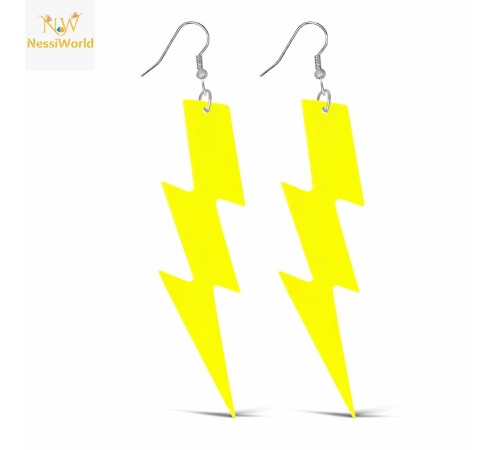 80’ler 90'lar Retro Neon Sarı Şimşek Küpe 10 cm
