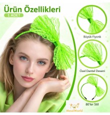 80’ler 90’lar Neon Yeşil Dantel Taç Fiyonklu