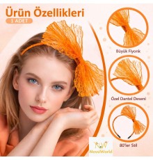 80’ler 90’lar Neon Turuncu Dantel Taç Fiyonklu