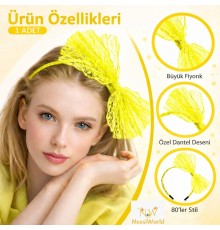 80’ler 90’lar Neon Sarı Dantel Taç Fiyonklu