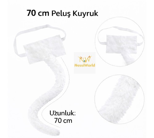 Beyaz Peluş Kuyruk Şekil Verilebilir 70 cm