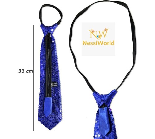 Mavi Pul Payetli Işıltılı Parti Kravatı 33 cm