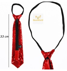 Kırmızı Pul Payetli Işıltılı Parti Kravatı 33 cm