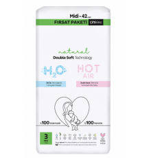 Natural Double Soft Bebek Bezi Fırsat Paketi 3 Beden 42 Adet