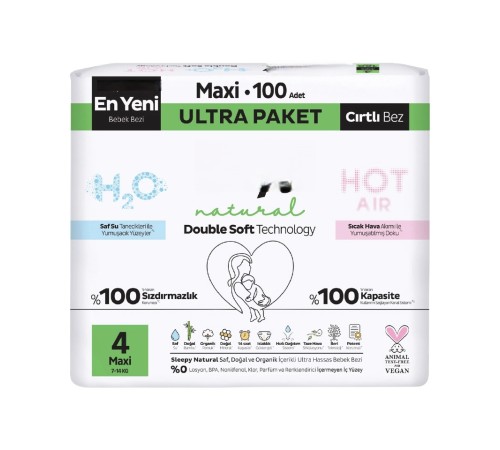 Natural Double Soft Bebek Bezi Ultra Paket 4 Beden 100 Adet