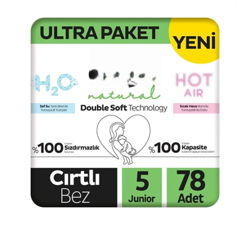 Natural Double Soft Bebek Bezi Ultra Paket 5 Beden 78 Adet
