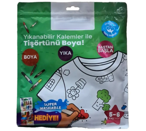 Kalem Hediyeli Boyanabilir Tişört 5-6 Yaş
