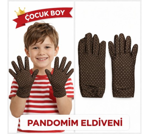 Çocuk Boy Pandomim Eldiveni Beyaz Puantiyeli Kahve Renk Gösteri Eldiveni 23 Nisan 19 Mayıs