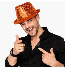 Turuncu Payetli Disco Parti Şapkası Yetişkin Işıltılı Fötr Model