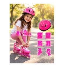 Bisiklet Kaykay Paten Çocuk Kaskı Ve Dizlik Set PEMPE/PEMBE