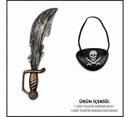 Korsan Kılıç ve Göz Bandı Seti Eskitme (Çocuk & Yetişkin Uyumlu)