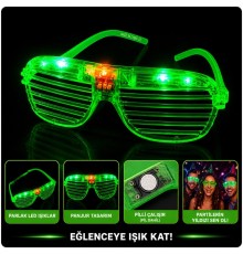 LED Işıklı Panjur Parti Gözlüğü Yeşil Renk Gözlük