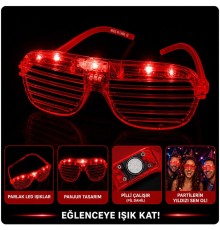 LED Işıklı Panjur Parti Gözlüğü Kırmızı Renk Gözlük