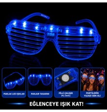 LED Işıklı Panjur Parti Gözlüğü Mavi Renk Gözlük