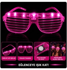 LED Işıklı Panjur Parti Gözlüğü Pembe Renk Gözlük