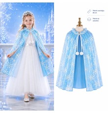 Kar Tanesi Desenli Mavi Pelerini - Astarlı Pelerini 85 cm