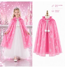 Kar Tanesi Desenli Pembe Pelerini - Astarlı Pelerini 85 cm
