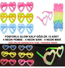 Fosforlu Kalp Gözlük 12 Adet – 80’ler 90’lar Parti Stili